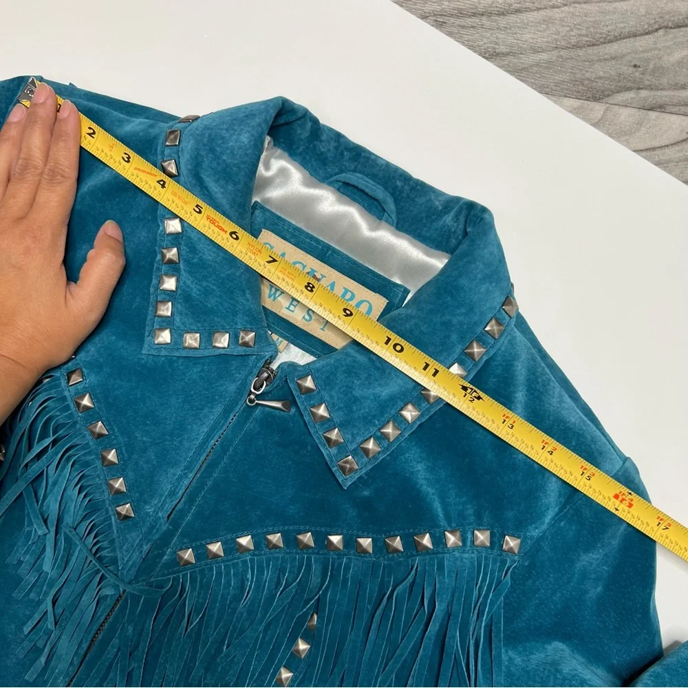 Vintage Saguro West Turquoise Teal Suede Western Jacket Size M - Picture 16 of 16